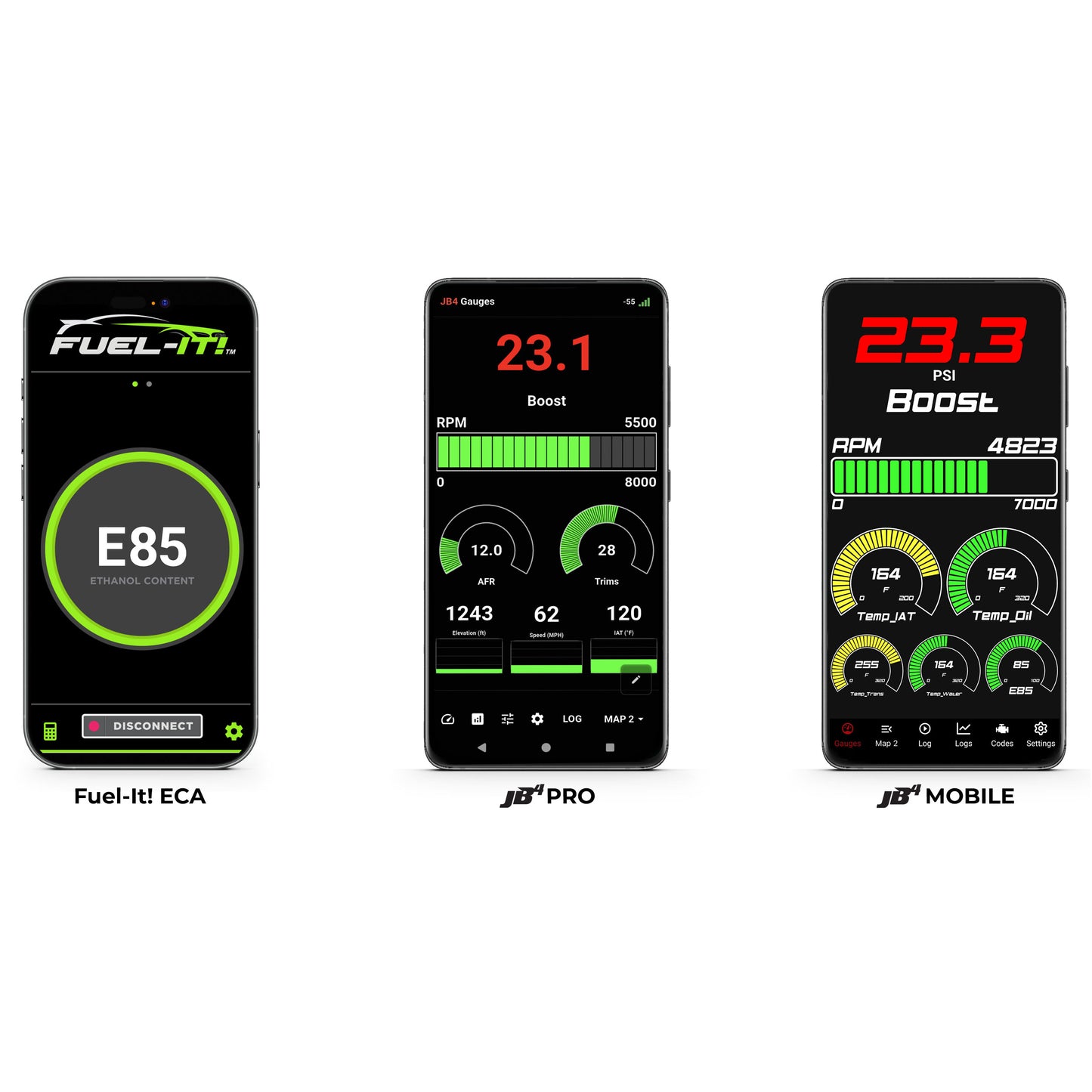 Fuel-It ECA app JB4 Pro mobile app flex fuel dashboard