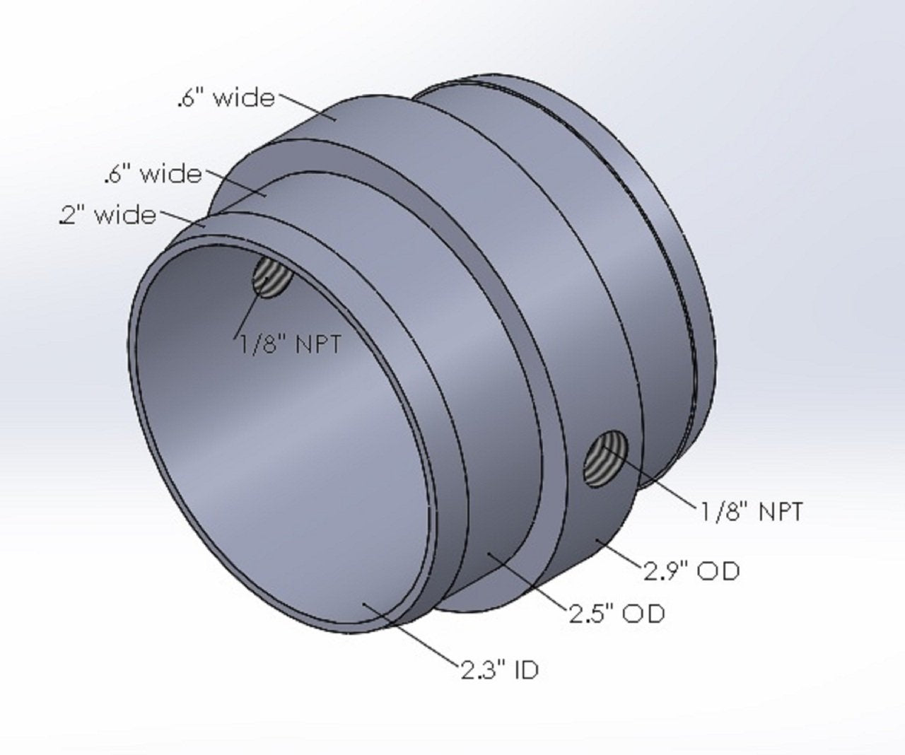 Fuel-It 2.5" ID Billet Charge Pipe Coupler with Two 1/8" NPT / Meth Bungs - Burger Motorsports 